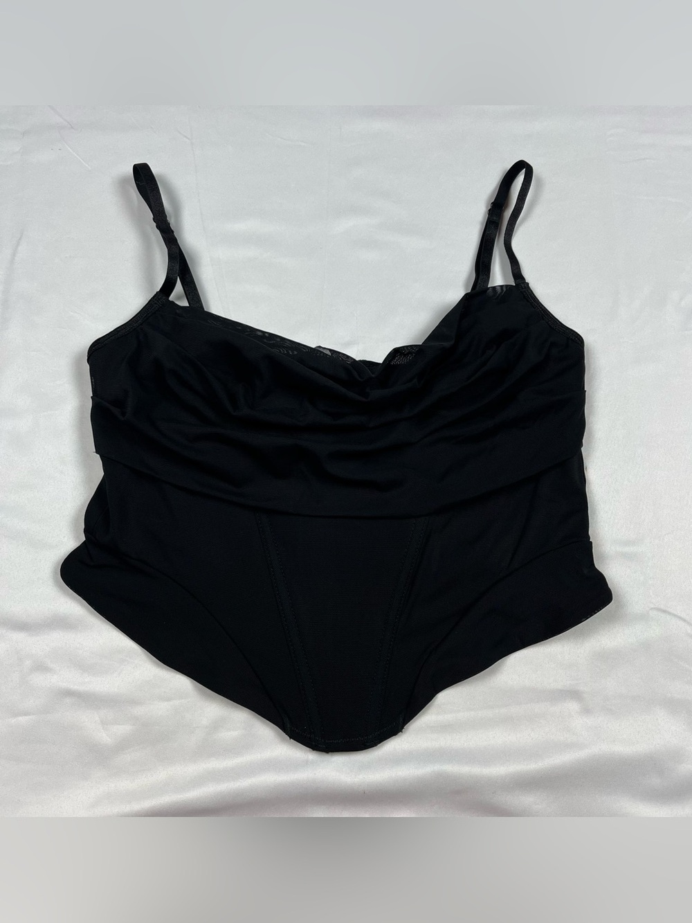 Glassons Black Cowl Neck Corset‎ Top Mesh Asymmetric Fairy Grunge Going Out